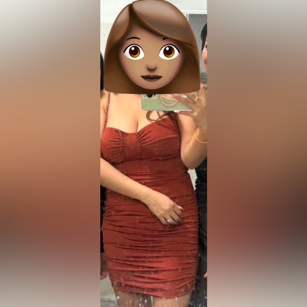 Ruched burnt orange midi dress
